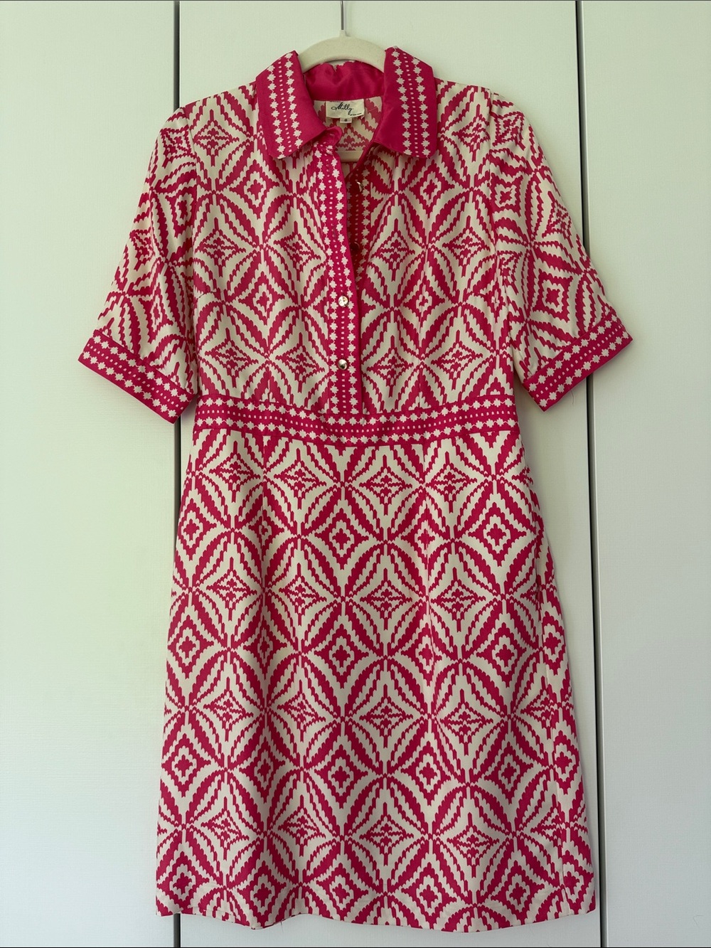 Milly of New York Pink and White Geometric Shift Dress